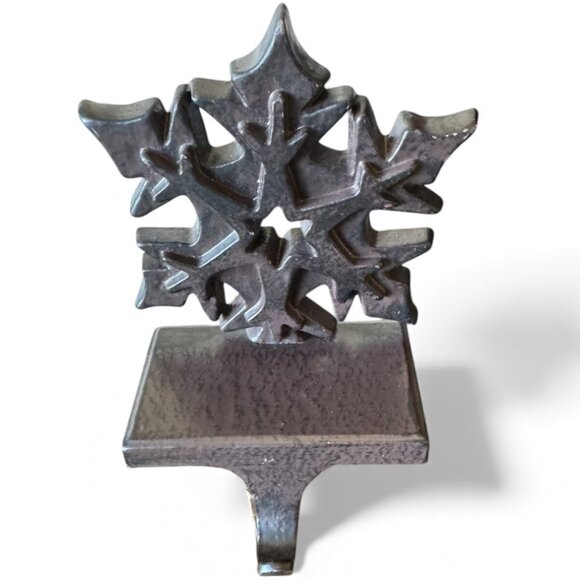 Snowflake Cast Iron Metal Christmas Mantle Stocking Holder Decor Heavy 3D Brown - Picture 1 of 14